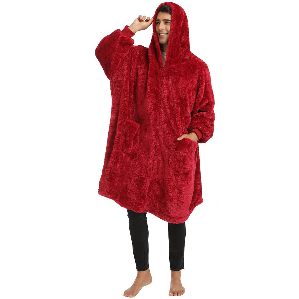 Wearable Blanket Hoodie Jackets for Men Full Zipper Oversized Hooded Blankets Coat Cozy Warm Fleece Blanket with Sleeves Men's Winter House Robes