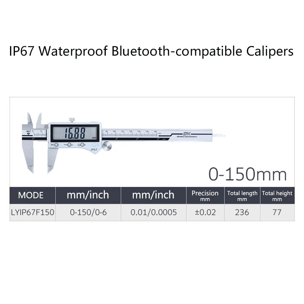 

Bluetooth-Compatible Electronic Digital Display Vernier Caliper 0-150/200/300mm Stainless Steel IP67 Waterproof Measuring Tools