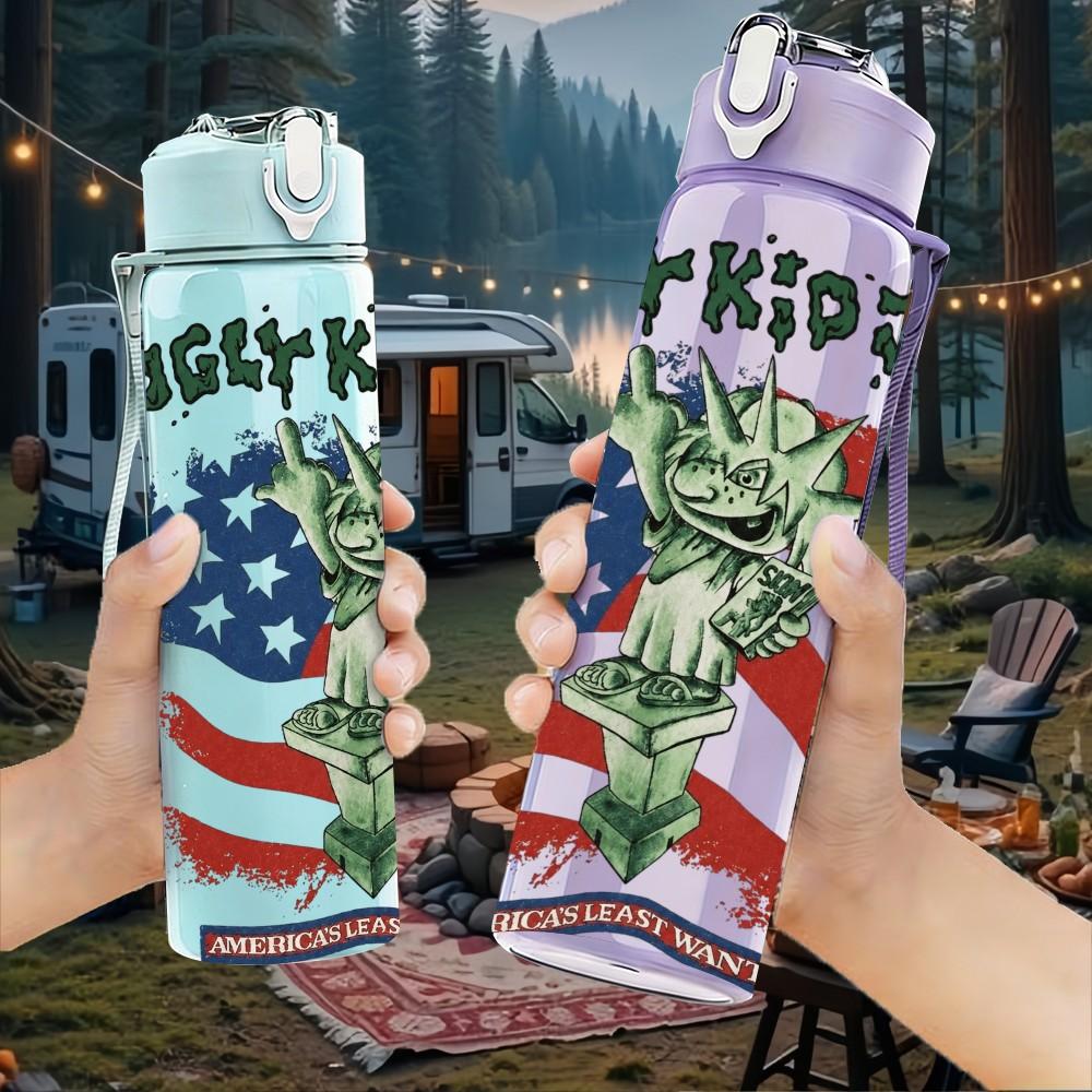 1PC Statue Liberty USA Flag 750ml Sports Water Bottle Leakproof Straw Lid Outdoor Office Home