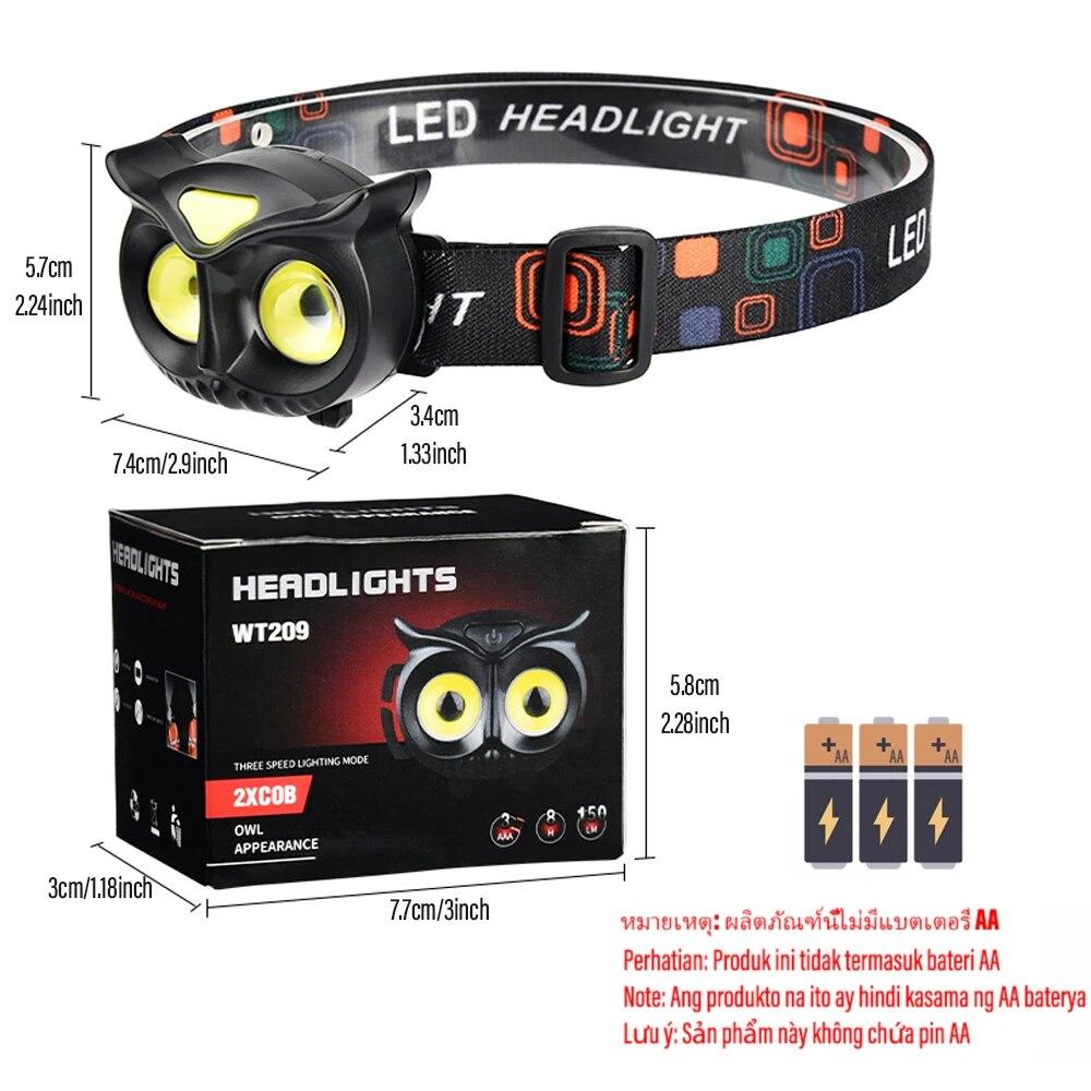 

Налобный фонарь COB Owl, водонепроницаемый, перезаряжаемый через USB, с крючком и магнитом для взрослых, детей, бега, рыбалки, верховой езды, кемпинга