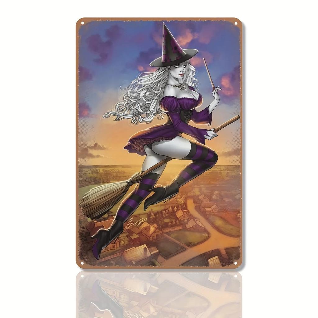The House Witch Rules Halloween Halloween Decoration Metal Tin Sign Vintage Plaque Decor Wall Art Wall Room Home Restaurant