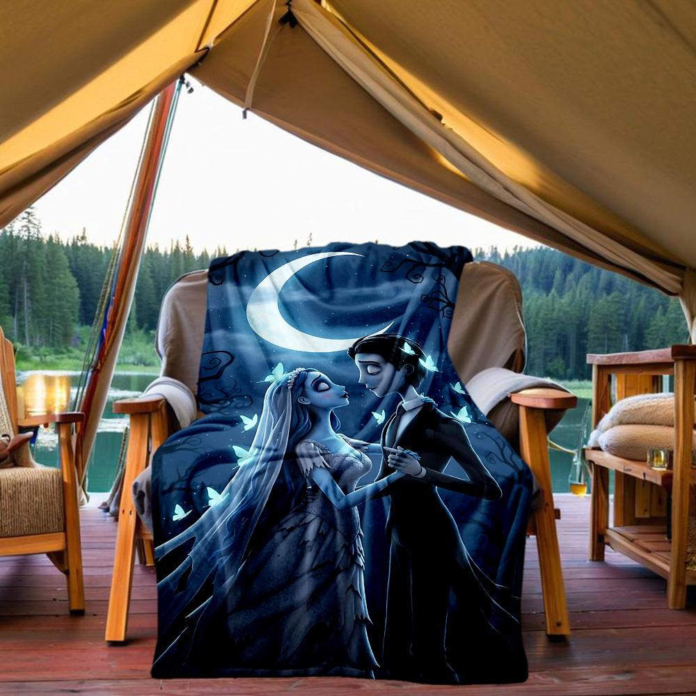 

1PC Corpse Bride Moonlit Romance Outdoor Blanket Lightweight Flannel, Soft & Warm, All-Season, Outdoor, Camping, Living Room, Office, L1106081 80x120cm