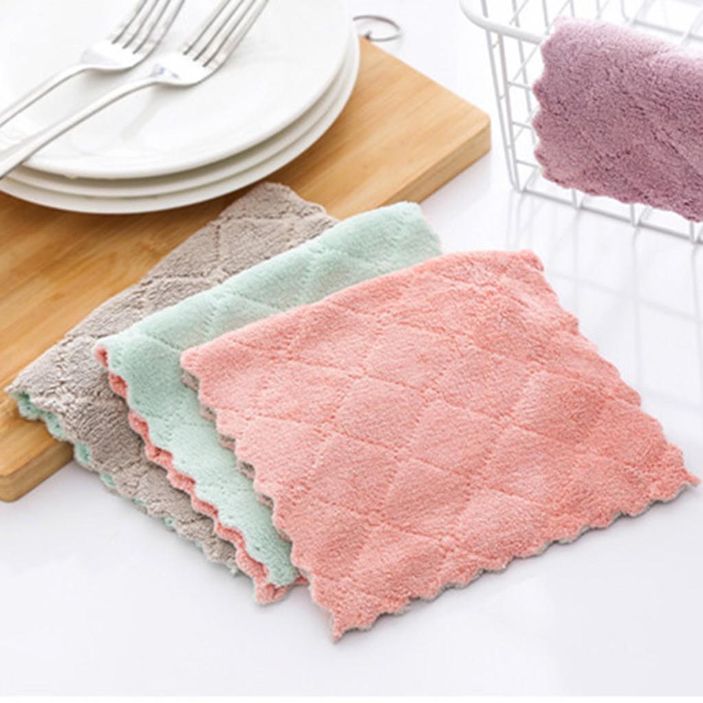 4PC Nonstick Oil Coral Velvet Hanging Hand Towels Kitchen Dishclout