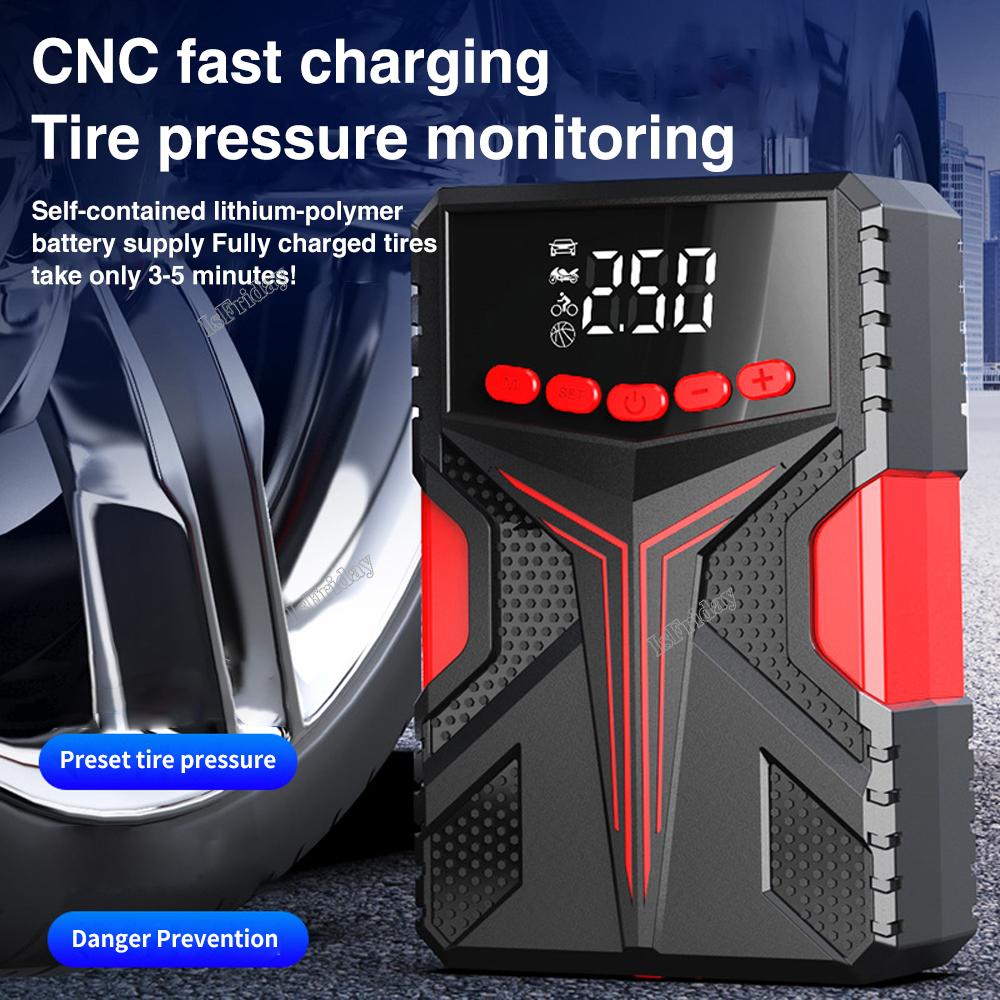 4 In1 Car Jump Starter Air Pump Power Bank Lighting Portable Air Compressor Cars Battery Starters Starting Auto Tyre Inflator