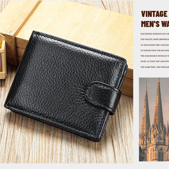 Men's Full-Grain Cowhide Leather Bifold Wallet with Coin Pocket - Slim & Durable