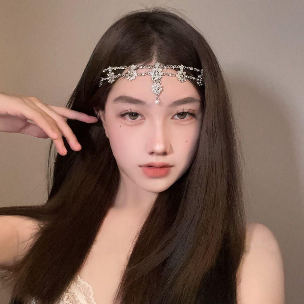 Bride Hair Jewelry Sweet Flower Tassel Headwear Retro Forehead Chain  Girls