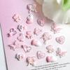 50Pcs Pink Series Bow Heart Resin Nail Charms 3D Luminous Double Butterfly Peach Heart Sweet Wind Nail Art Decorations DIY Nails
