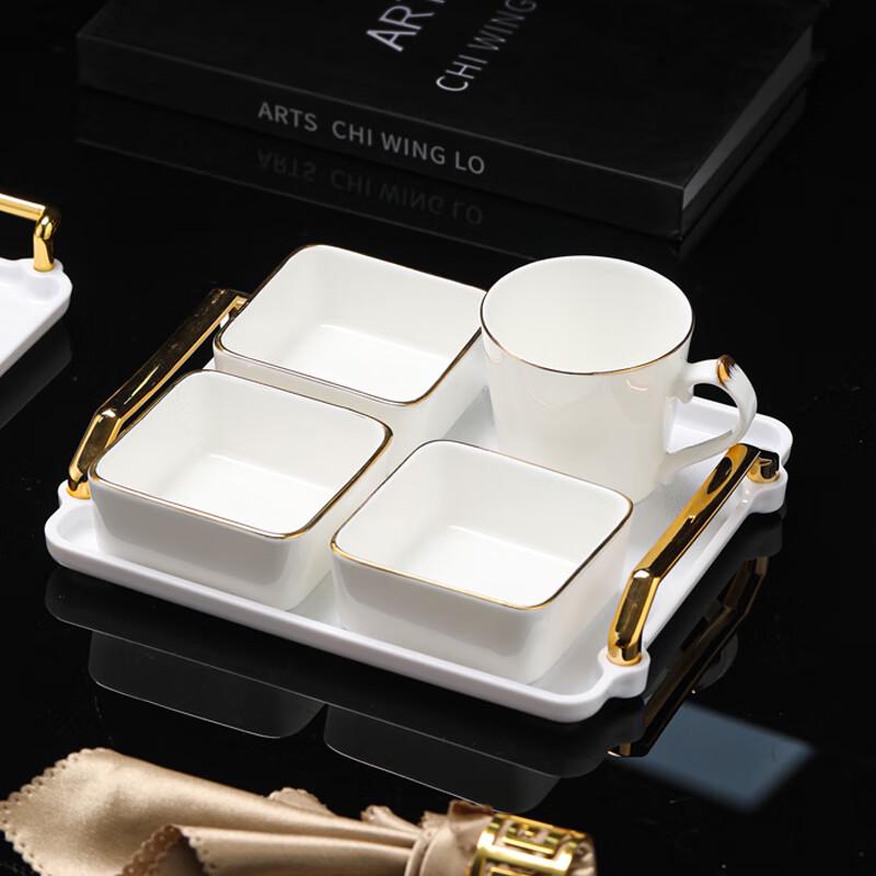 Wuhe Ceramic 3-Compartment Snack Plate with Lid