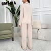 GMXIA Women's Pajamas Autumn and Winter Solid Color Cardigan Long Sleeve Loungewear Set