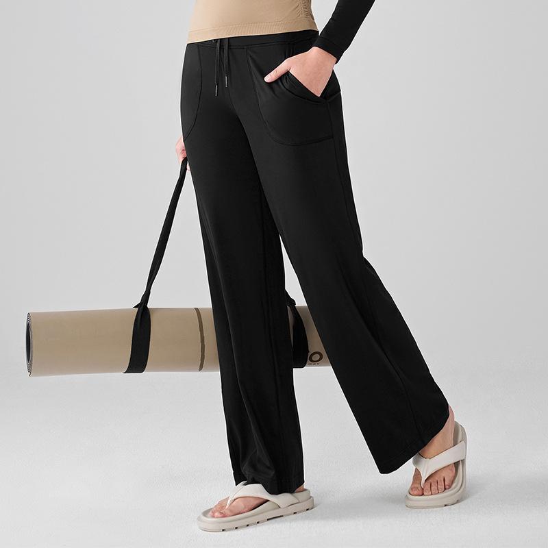 Sweatpants Yoga pants Women's Lycra antibacterial high waist pocket straight trousers loose and thin sportswear fitness pants