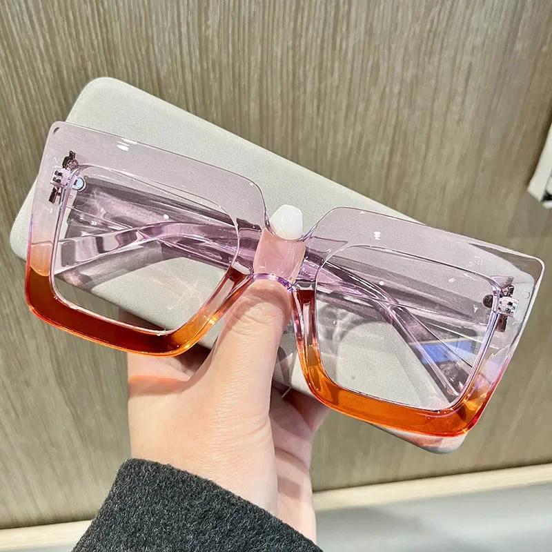 Two-color Transparent Square Frame Glasses Blue Light Blocking Computer Glasses Ladies Clear Lens Optical Spectacle Eyeglasses