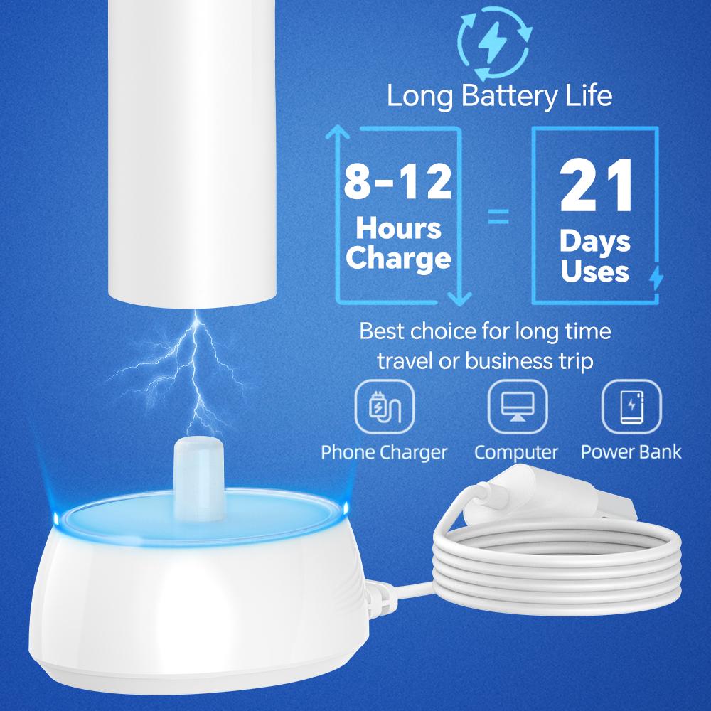 Smart Wireless Charging Rotating Electric Toothbrush, 3 Modes Rechargeable Rotary Toothbrush Compatible with Oral B Brush Heads