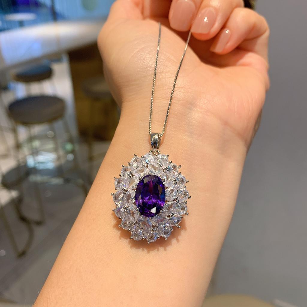 Jewelry Set, Violet Zirconium Pendant Ring 10 * 14 Stud Earrings 6 * 8 Three-Piece Set