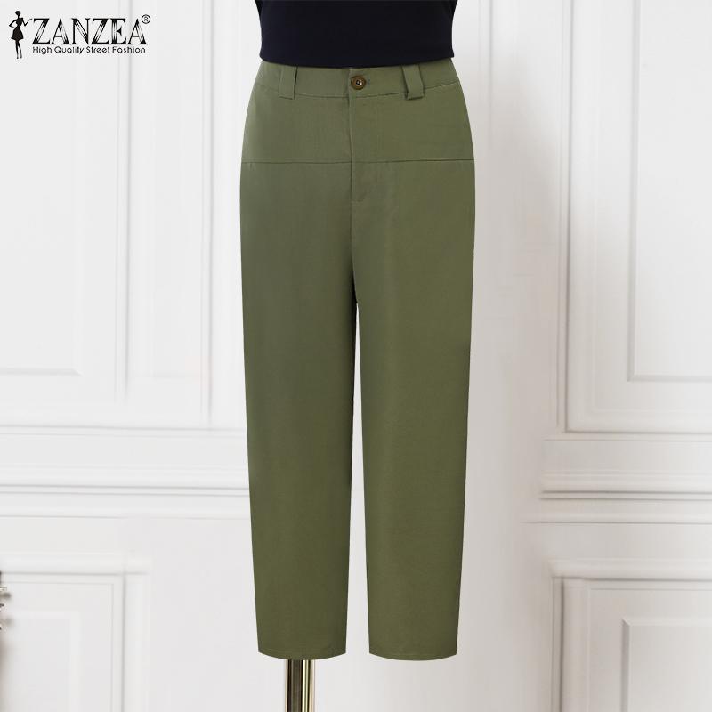 ZANZEA Women Casual Solid Color Loose Pleated Tapered Harem Pants