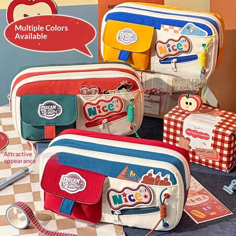 New Classic American Pencil Case Retro High Aesthetic Pencil Case Large Capacity Multiple Patterns Stationery Box For Students