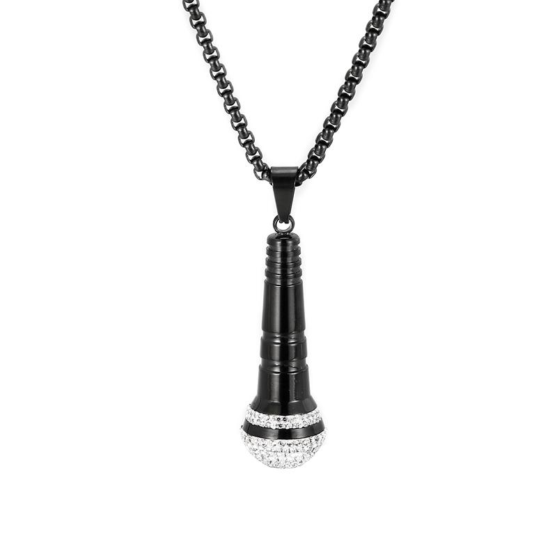Kalen Hip Hop Trend Microphone Pendant Charm Men's Necklace Party Gift Zircon Stainless Steel Jewelry
