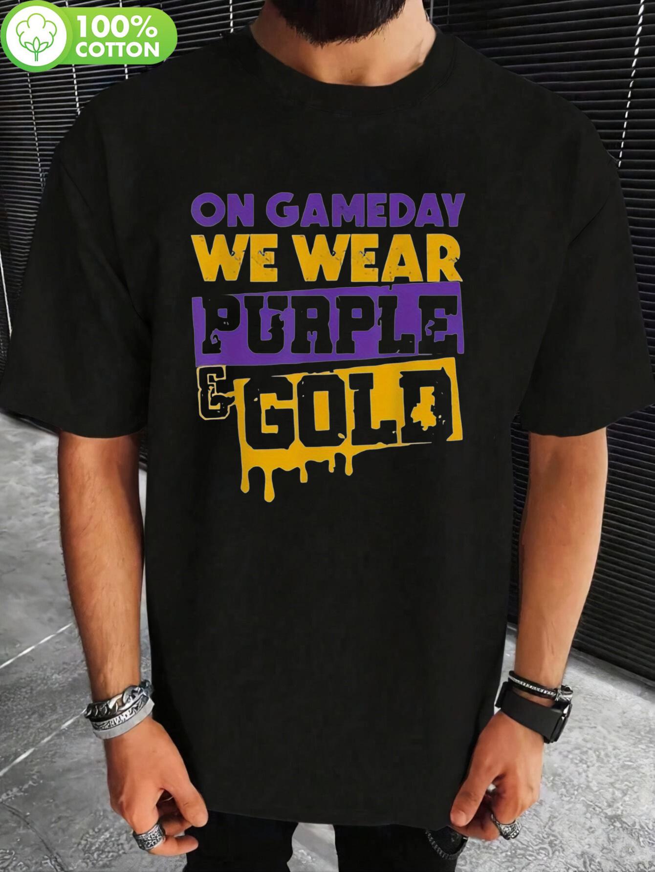 

Plus Size Casual Cotton T-shirt - On Gameday We Wear Purple Golden Graphic M