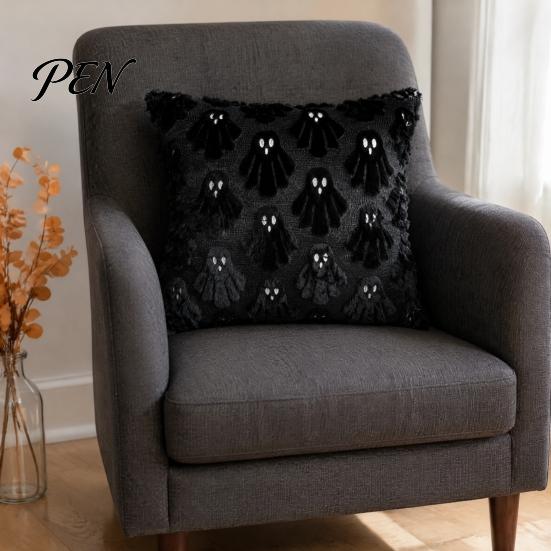 Fuzzy Ghost Throw Pillow Cover Halloween Cushion Cover, 18x18 Inch Covers Washable Plush Case for Sofa Couch Home Holiday Decor Accent Pieces