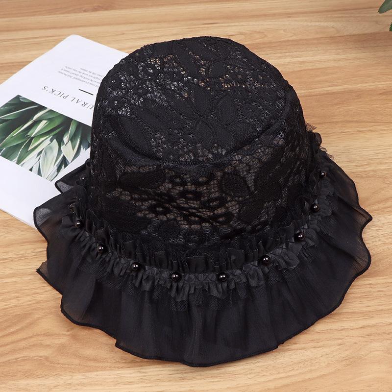 Elegant Lace Ruffle Wide Trim Bucket Hats for Women Ladies Outdoor Sun Caps Foldable Fisherman Hats for Travel, Beach, Hiking