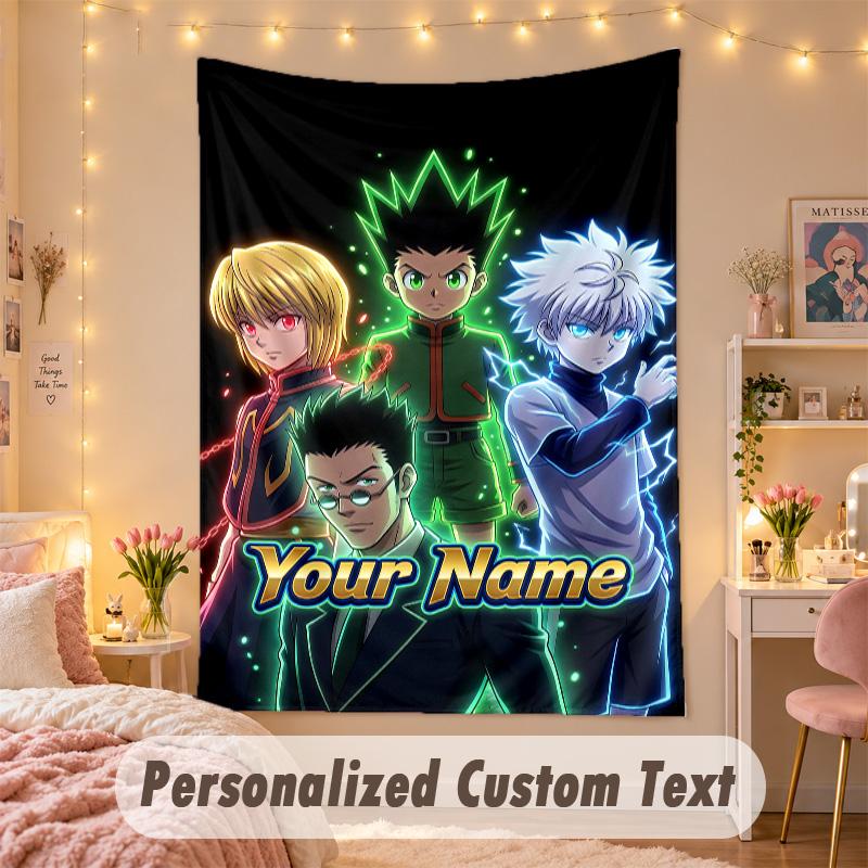 Custom Personalized Tapestry,Hunter × Hunter Print Custom Name Text Wall Art Hanging for Bedroom