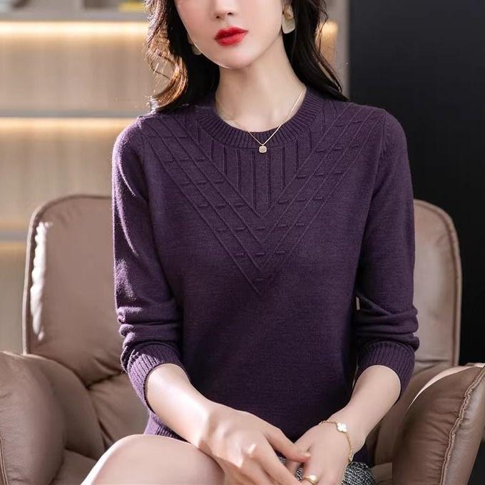 Pulover Tricotat cu Gât Rotund pentru Femei Femei Primăvară și Toamnă Culoare Solidă Larg Subțire Modă Secțiune Subțire Topuri Cămașă de Bază