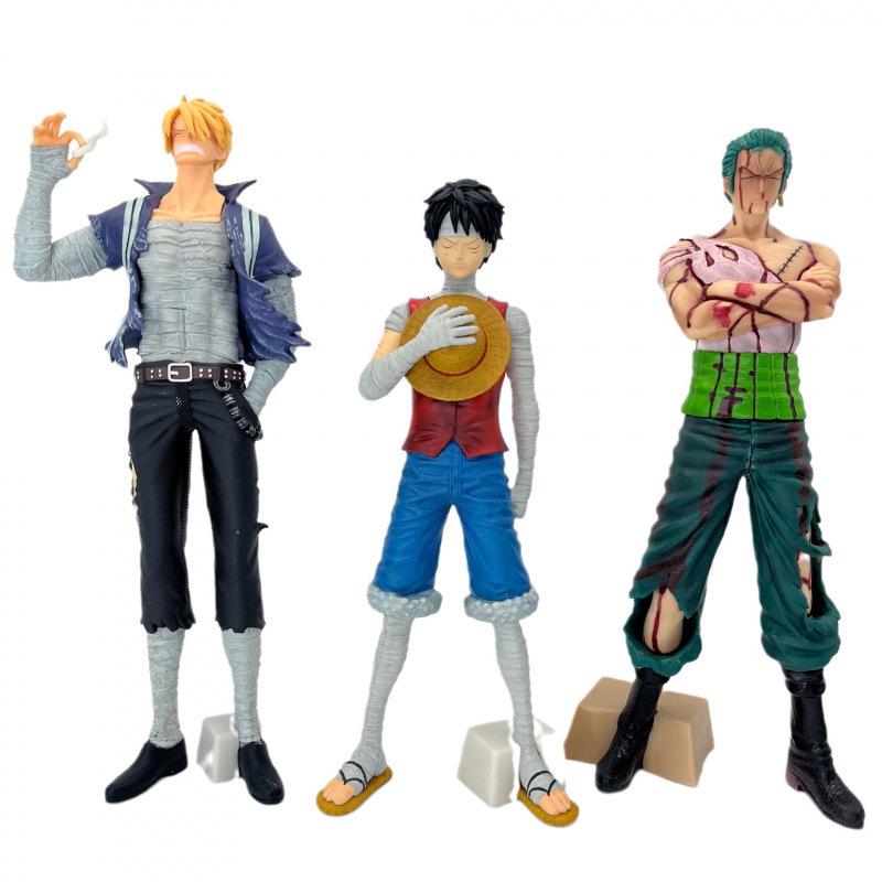 One Piece Scene: Injured Zoro & Bandaged Luffy Skypiea Sanji Figure Ornament.
