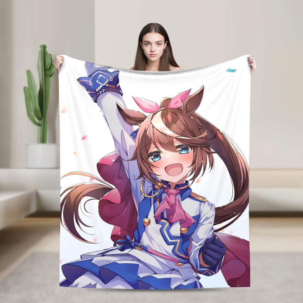 Umamusume Pretty Derby Haru Urara Warm Soft Blanket Airplane Travel Plush Throw Blanket Bedroom Flannel Bedspread Sofa Bed Cover