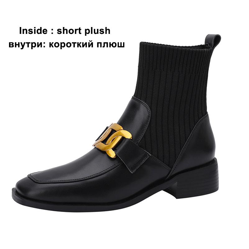 

Meotina/женские ботильоны из натуральной кожи, короткие ботинки с квадратным носком и металлической отделкой, осенне-зимняя обувь, коричневый, черный, 40 34 чёрный