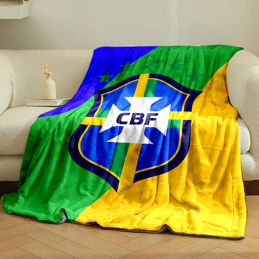 Blue shield with a yellow cross, "CBF" text, and green stars on colors. for all seasons blanket lunch break throw gift