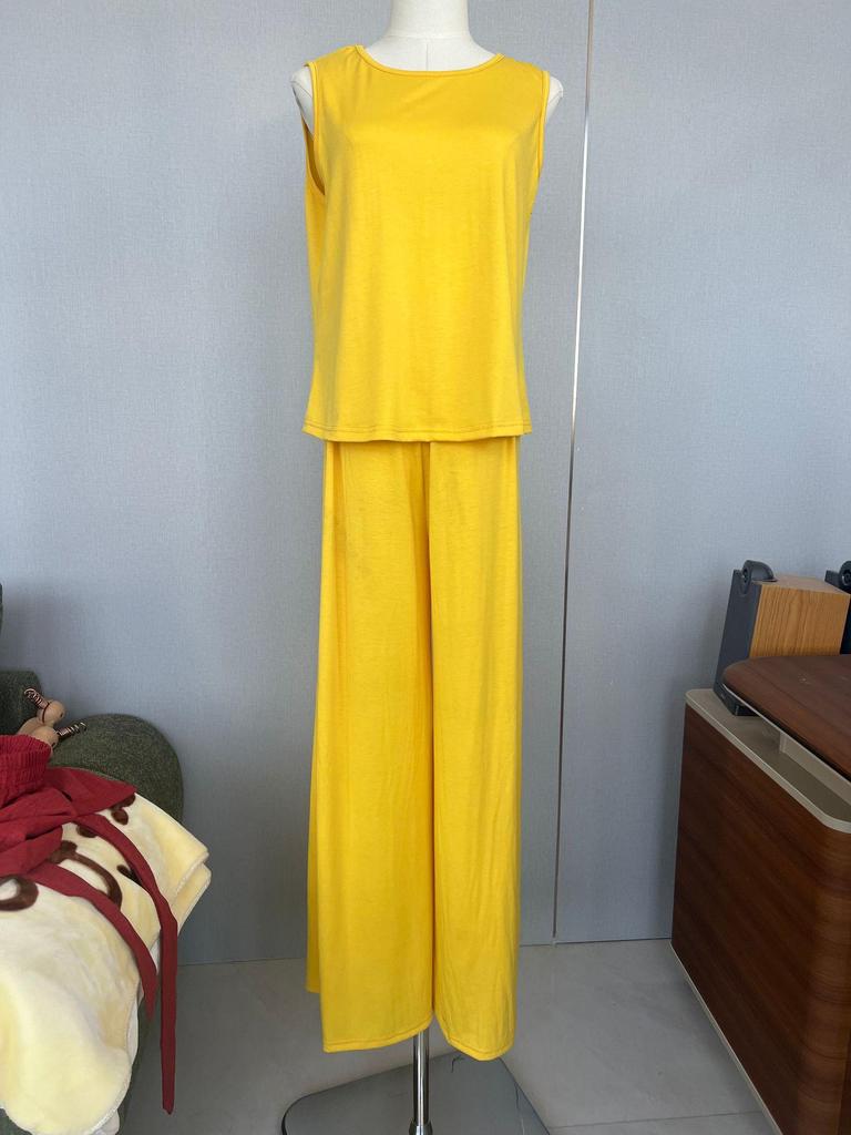 2026 Summer Women's Trendy Two-Piece Set: Loose Pullover with Round Neck, Casual Cotton Outfit