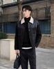 Men's Winter Short Suede Jacket with Velvet Lapel and Lamb Wool Padding