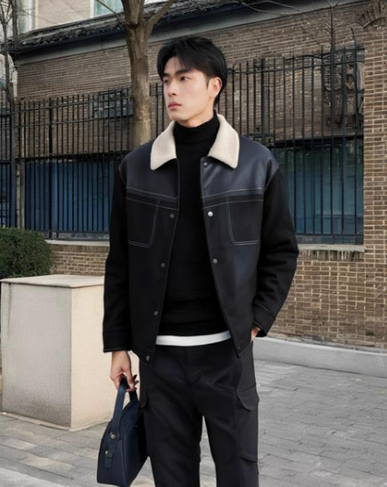 Men's Winter Short Suede Jacket with Velvet Lapel and Lamb Wool Padding