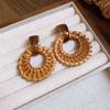Round Rattan Weave Earrings Wood Geometric Earrings Temperament Bohemian Drop Earrings  Party