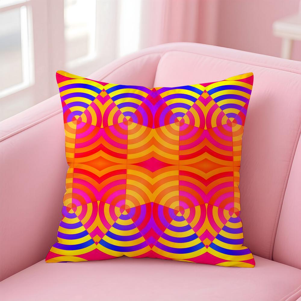 Colorful Geometric Continuous Art Cushion Cover Pillowcase Short Plush Invisible zipper Room Sofa Cushion Cover