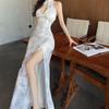 Cheongsam evening dress sexy deep neck hollow low cut sleeveless backless thin temperament lady dress