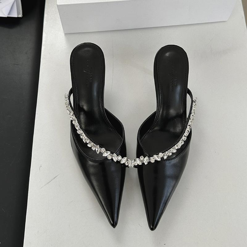Summer Women's Fashion Crystal Mules Slippers Elegant Cover Toe Dress Slides Ladies Dancing Party High Heel Shoes