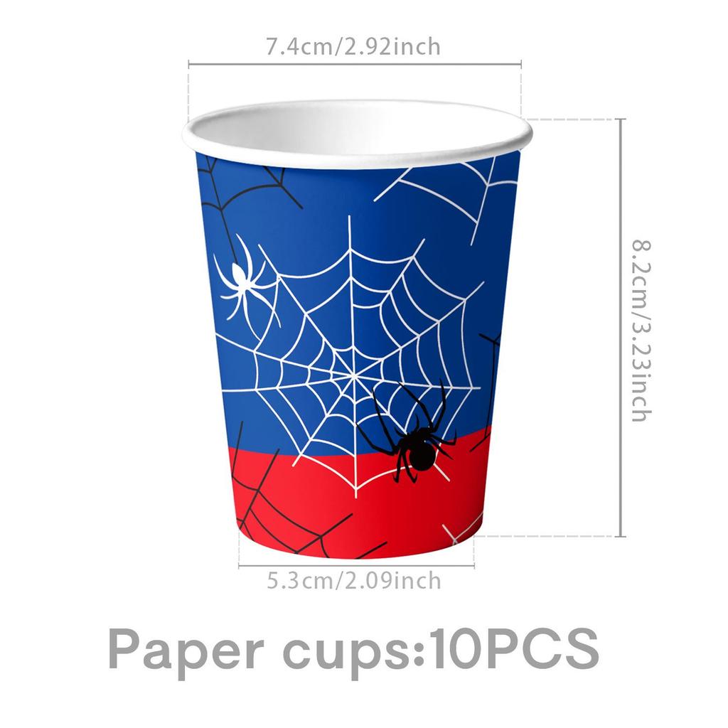 Red Spider Web Birthday Party Tableware Set – Disposable Tablecloth, Bunting, and Plates.