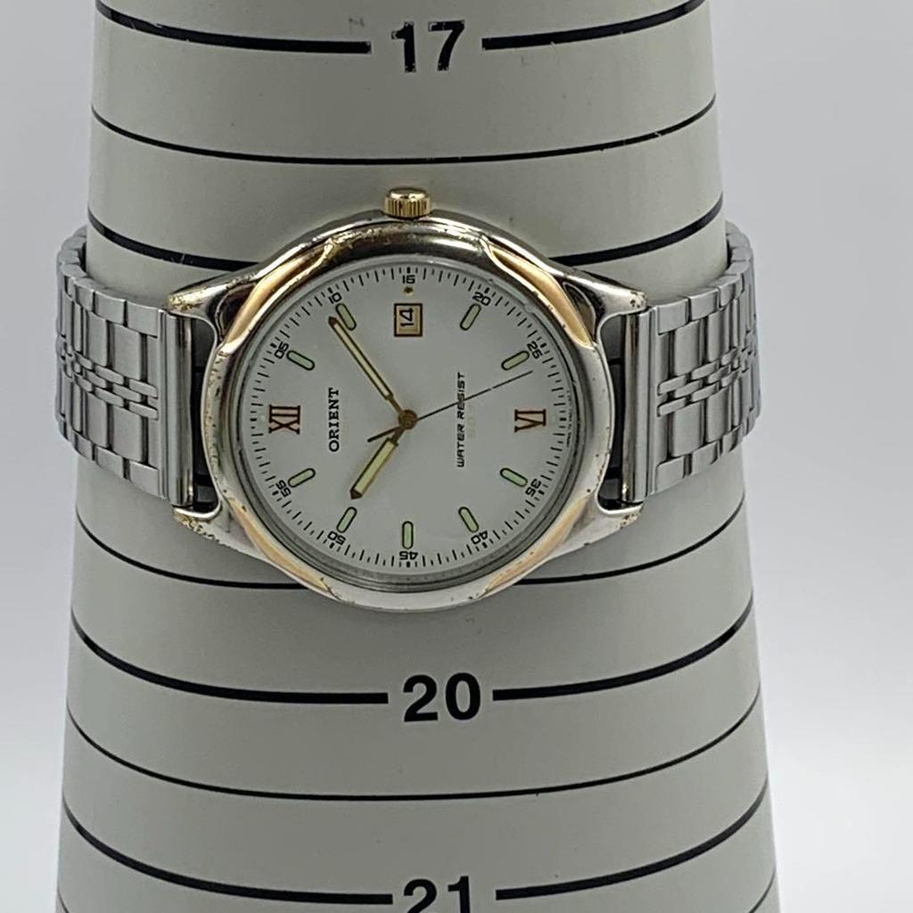 Used 773 [Battery Replaced and Cleaned] Working Item ORIENT Men's Watch Orient White Date QZ Type Screw Pack WATER RESIST Popular