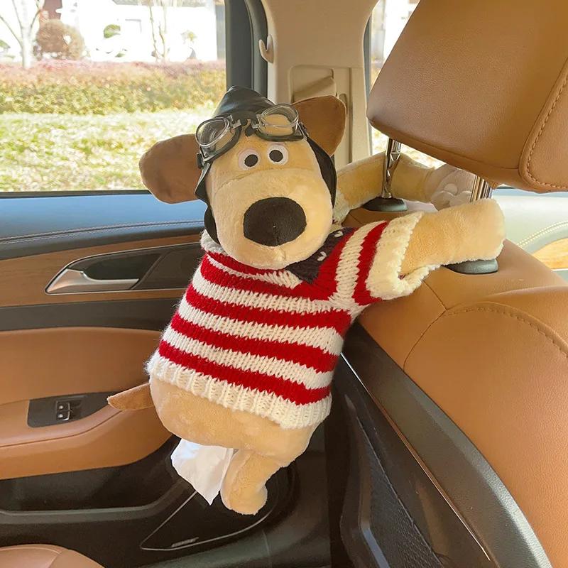 Soft Plush Tissue Box Cute Pet Hanging Car Paper Tower Box Creative Plush Doll Tissue Box In-car Armrest Doll Decoration
