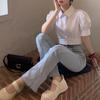 Estate Coreana Camicia Bianca Maniche a Palloncino Corta Donna Elegante Collo Giovanile Camicette Vestiti Preppy Manica Corta Top Carino