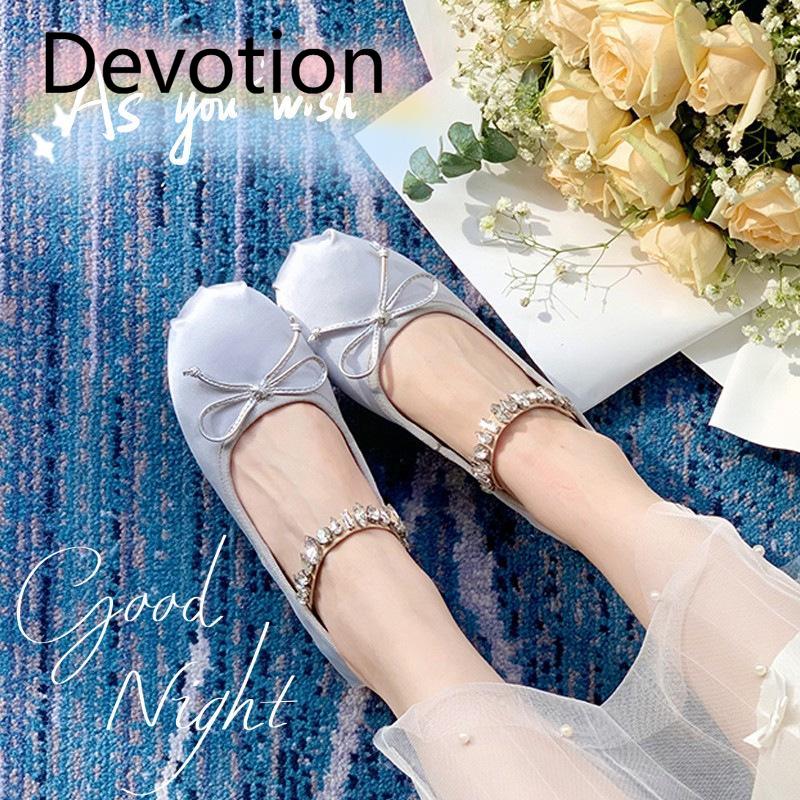 Summer Super Soft Rhinestone Round Toe Satin Ballet Flat Shoes Devotion