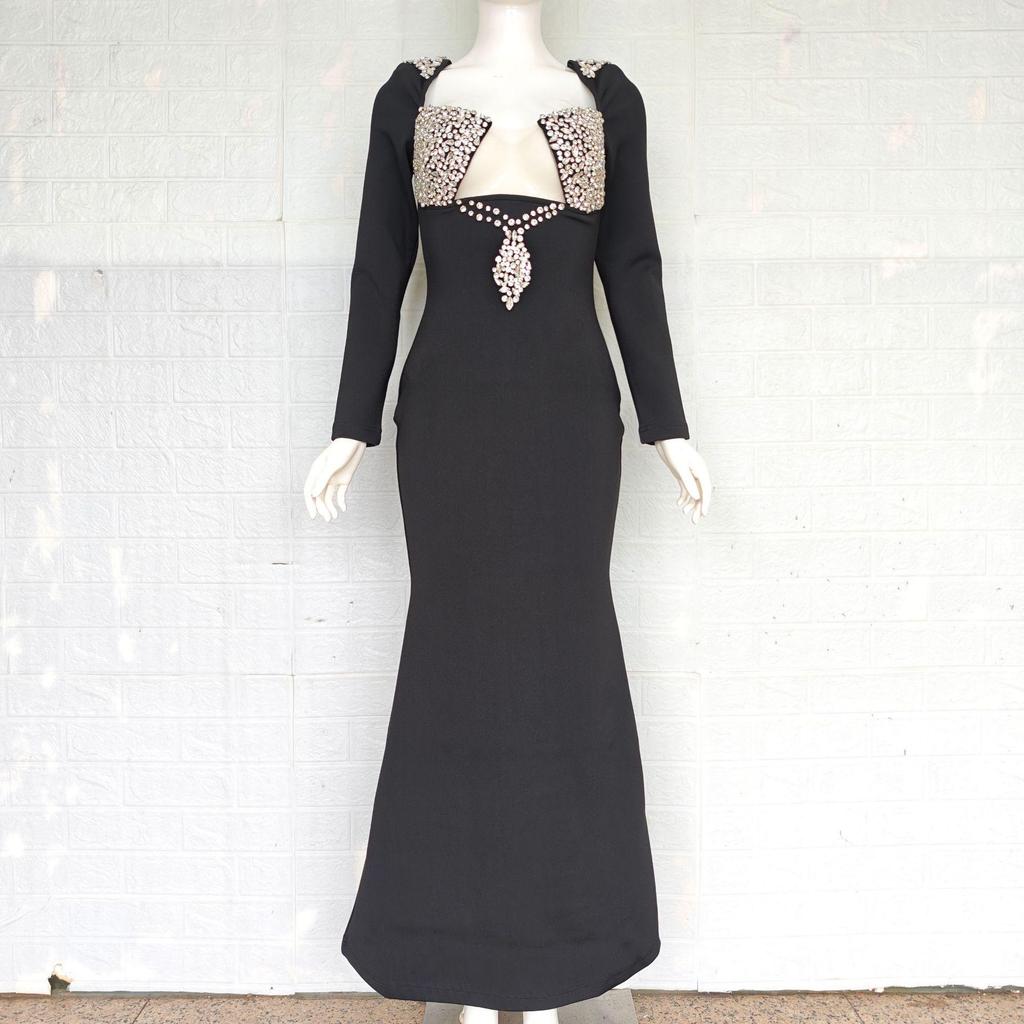 European & American Rhinestone Inlaid Stand-up Collar Bandage Evening Dress, 2025 Luxury Style.