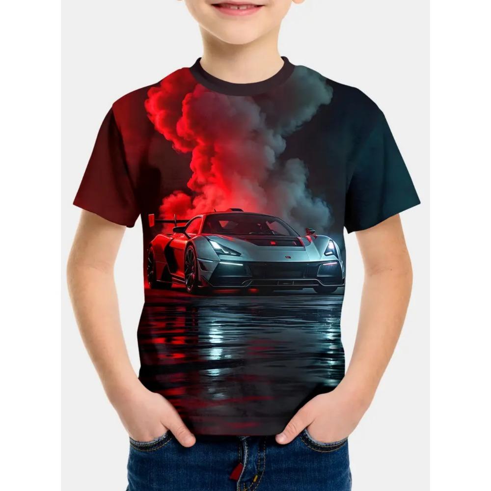 Boys' T-shirts with racing prints, fashionable children's T-shirts, short sleeved children's T-shirts, casual baby clothing for boys