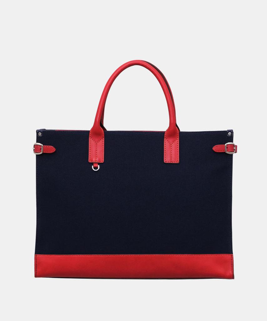 Matt Slim Canvas Leather Square Bag (Navy + Red) B42912