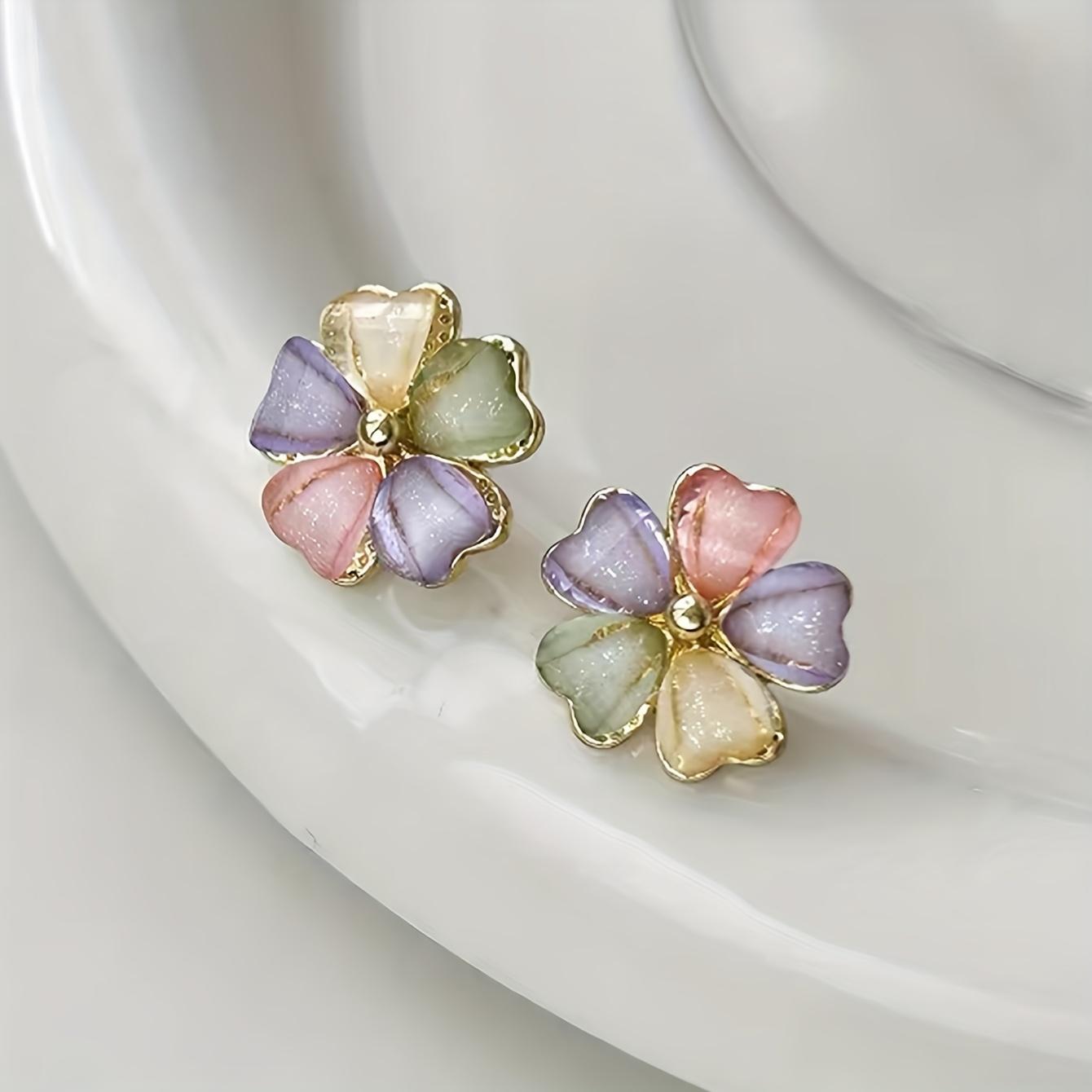 

Sweet Cute Exquisite Small Delicate Colorful Flowers Simple Design Earrings for Women Daily Vacation Fashionable One-size