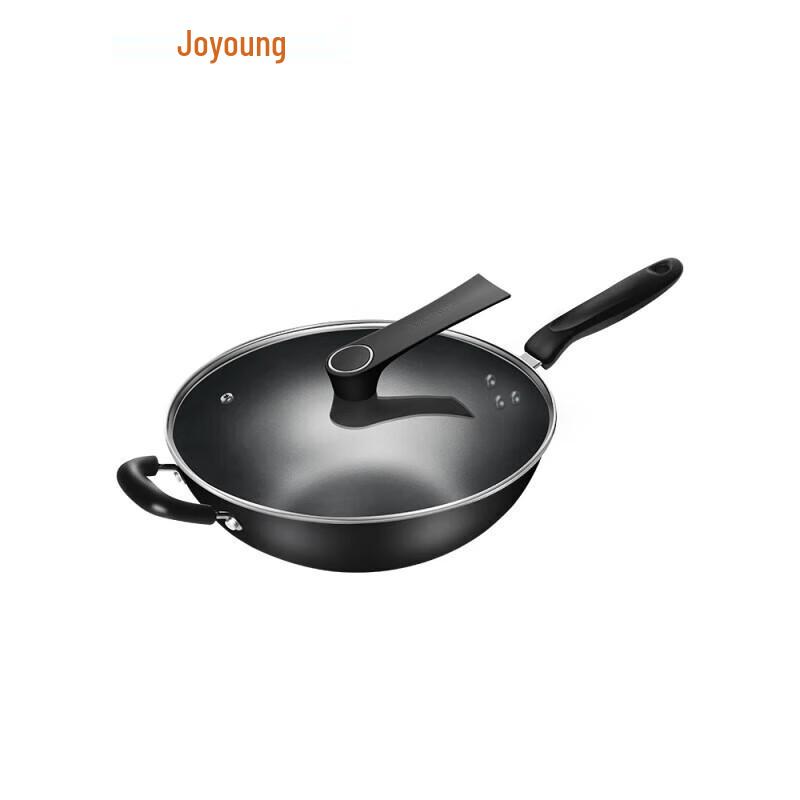 Joyoung 34cm Fine Iron Wok with Glass Lid and Spatula