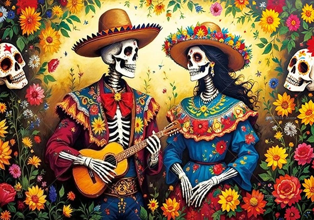 Day of The Dead Party Backdrop Mexican Fiesta Sugar Skull Flowers Photography Background Dia DE Los Muertos Party Supplies
