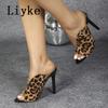 Fashion Liyke Sexy Leopard Print Women's High Heels Slippers Fashion Peep Toe Stiletto Shoes Mules Slides Summer Sandals Zapatos Mujer
