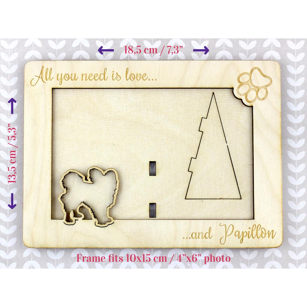 Papillon, Continental Toy Spaniel, Butterfly dog – Photo frame, engraved wooden frame | Art-Dog