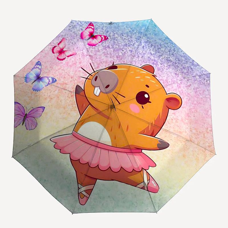 Capybara Themed Travel Umbrella-8 Ribs Automatic Opening and Closing, Portable Folding Design, Compact and Stylish Umbrella Suitable for Out